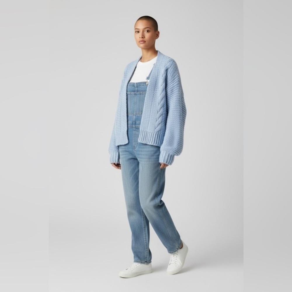 Chunky Light Blue Acrylic Open Cardigan Size XL (or could wear oversized!)